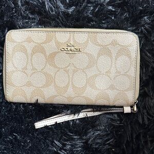 Coach Beige Signature Zip Wallet